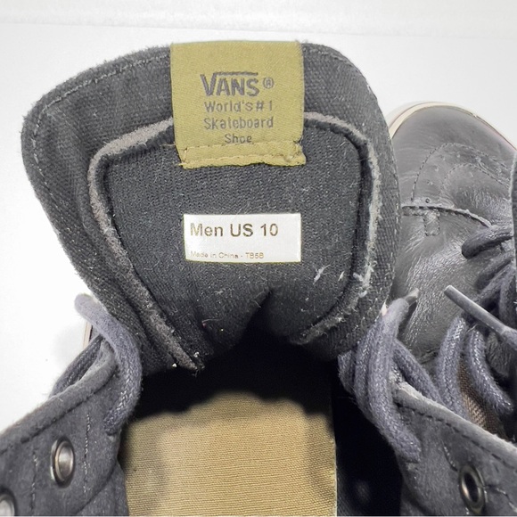 Vans Sk8 Hi Top Shoe Mens 10 Black Leather Olive Green Canvas Great Shape!! - Picture 11 of 12